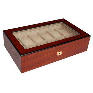 Elegant 12 Piece Cherry Wood Rosewood Mens Watch Box Display Case