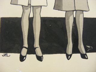 Jean Walmsley Heap Art Deco Signed Girls in Fashion Designer Dresses