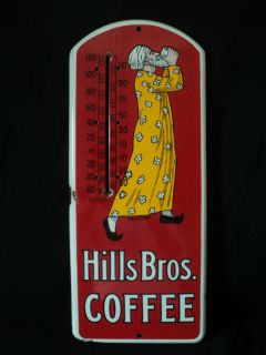 VTG Antique 1915 HILLS BROS COFFEE Porcelain Thermometer Advertising
