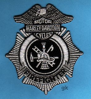 harley davidson fire firefighter patch silver black unused 4 top to
