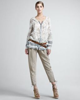 41V6 Donna Karan Vintage Floral Print Blouse, Lace Up Pants & Leather