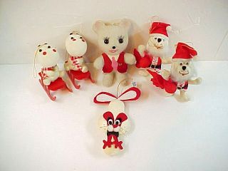  Flocked Christmas Ornaments   2 Hippos 1 Bear 2 Googly Eyed Dogs 1 Cat