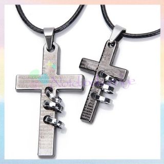 Romantic Lover Couples His and Hers Three Rings Cross Charm Pendant