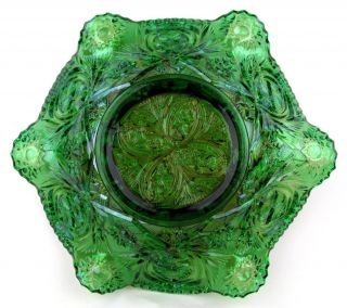 HOLLY WHIRL by MILLERSBURG ~ RADIUM GREEN CARNIVAL GLASS SIX RUFFLE 10