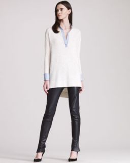 44JD THE ROW Leather Leggings With Ankle Slit & Split Neck Tunic