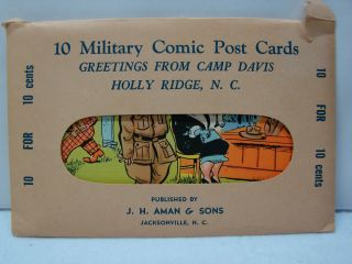MILITARY COMIC POST CARDS LOT OF 10 CAMP DAVIS HOLLY RIDGE NC