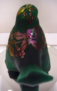Fenton Bird Emerald Green Carnival SAND CARVED 5163H8 LTD EDTN #d 144
