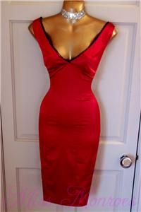 Vintage WW2 1940s 50s Repro Red Satin Wiggle Pinup Pencil Bombshell