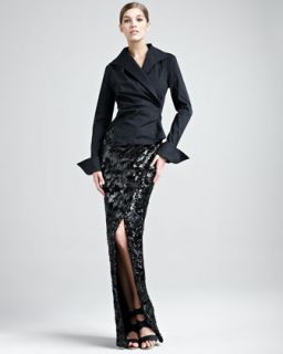 Donna Karan Stretch Taffeta French Cuff Shirt & Swirl Sequin Scissor