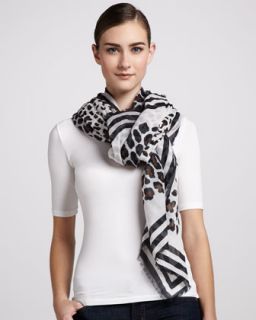 Leopard Print Cotton Scarf, Cocoa/White/Black