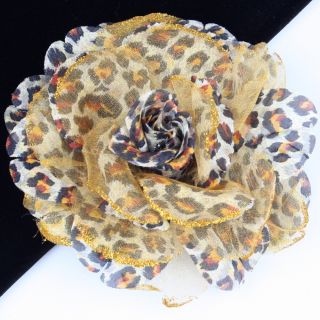 Yellow Leopard Print Glitter Large Flower Women Hair Accessory
