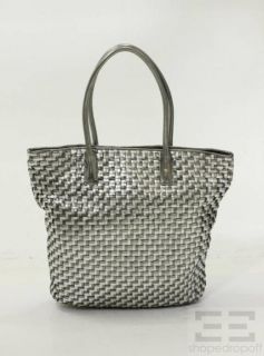Helen Kaminski Silver Metallic Woven Leather Tote Bag