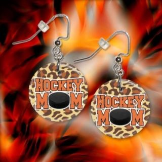 Hockey Mom 1 Button Dangle Earrings Free Pin