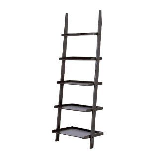 Contemporary Black Finish 5 Tier Ladder Book Shelf Home