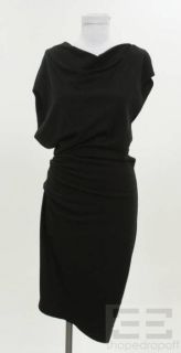 Helmut Lang Black Wool Ruched Asymmetric Dress Size Medium