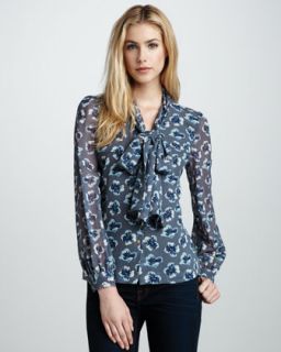 Tory Burch Solid Bryce Bow Blouse & Wess Tweed Print Silk Skirt