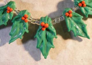 Lgl Artists Handmade Lampwork Beads Holly Leaves SRA Christmas