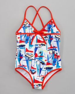 Z0VY0 Milly Minis Sailboat Crisscross Swimsuit, Sizes 8 10