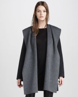 Vince Boat Neck Sweater, Motorcross Leather Jeans & Draped Hooded Coat