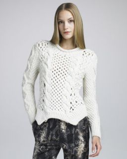 Ralph Lauren Black Label Fur Collar Cable Knit Sweater   