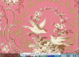 RJR Robyn Pandolph HOPE COVE Fabric ~Pink 97 2 Birds & Roses