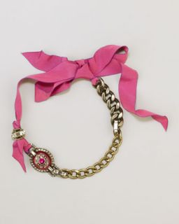 Chain Choker Ribbon Necklace, Pink