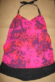   Maternity Tankini Skirted Swimsuit LARGE L Hawaiian Floral Top Red