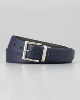 Saffiano Leather Reversible Belt, Navy/Gray