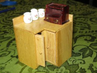 Dollhouse miniture Kitchen counter with canisters and bread box