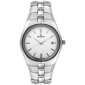 accutron mens stainless steel white dial watch 26b14 nwt