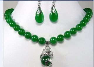 Fashion Jewelry Beautiful 10mm Green Jade Earring Dragon Pendant