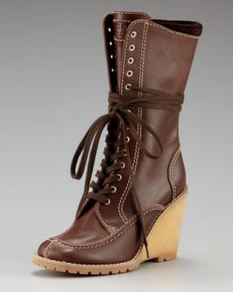 See by Chloe Crepe Wedge Lace Up Boot   
