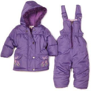  Girls Infant Embriodered Snowsuit Bibset, Purple, 24 Months Clothing