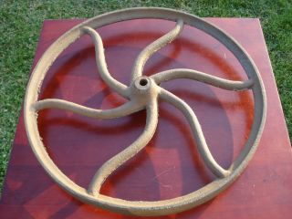 Antique Curved Spoke Cast Iron Steampunk Art Flywheel