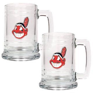 BSS   Cleveland Indians MLB 2pc 15oz Glass Tankard Set