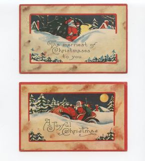 Lot 2 Early Christmas Postcard Greetings   Santa Claus Red Suit   Old