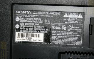  KDL40EX500 40 LCD HDTV   1080p, 1920x1080, 120Hz, 4x HDMI   80004381