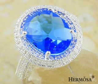 Hermosa Sparkling Charm Oval Paris Blue Topaz Sterling Silver Ring