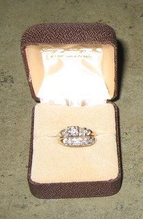 Scrap Gold 14k Vintage Wedding Band Engagement Ring Set Diamond Chips
