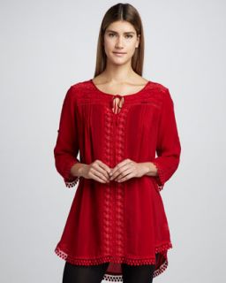 T5PH8 Johnny Was Collection Embroidered Georgette Tunic, Womens