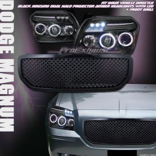 BLACK HALO LED PROJECTOR HEAD LIGHTS FRONT MESH GRILL GRILLE 05 07