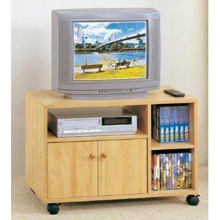 Natural Finish Wood TV Stand/Cart w/Media Storage Shelves
