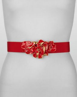 D0F6F Oscar de la Renta Enamel Floral Buckle Belt, Carnation