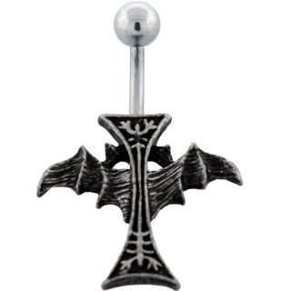 Bat Wings Gothic Cross Belly Button Navel Ring   Halloween