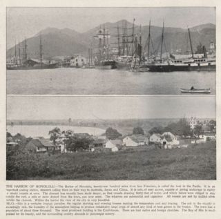 Hawaii Honolulu Harbor 2 Views Antique 1890s Print
