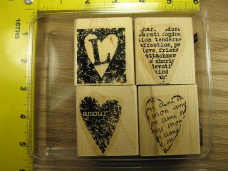 Stampin Up Mon Ami Set of 4 Hearts Romance Wedding Rubber Stamp 2766