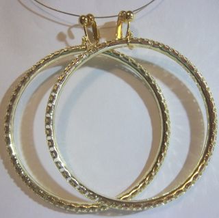 Clip on 3 Gold Tone Large Hoop Fashion Non Pierced Earrings H329 USA