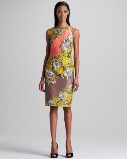 T60BH David Meister Floral Print Colorblock Sleeveless Dress