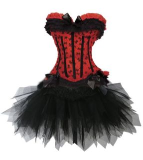 Sexy Red Corset Moulin Rouge Costume w Tutu Skirt
