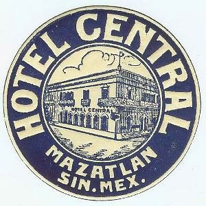 Mazatlan Mexico Hotel Central Luggage Label Travel